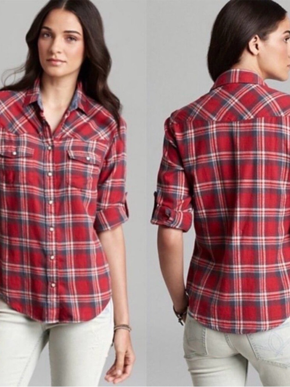 Jachs Girlfriend “Bea” Red Plaid Soft Button-Up Shirt Sz M